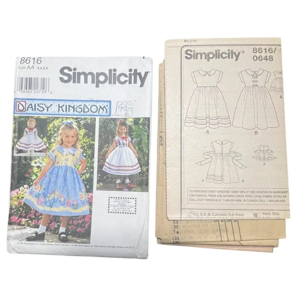 Daisy Kingdom Simplicity 8616 Sewing Pattern Girl Dress Size 3-6 Doll Dress 18